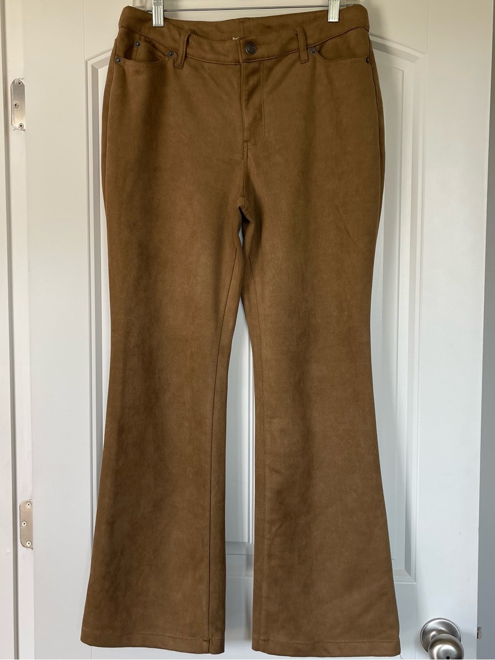 Elie Tahari Women's Flared Suede-Look Jeans in Chestnut Brown
